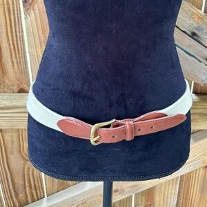 Vintage Coach Cream Woven Cotton & Brown Leather Unisex Belt Size 38